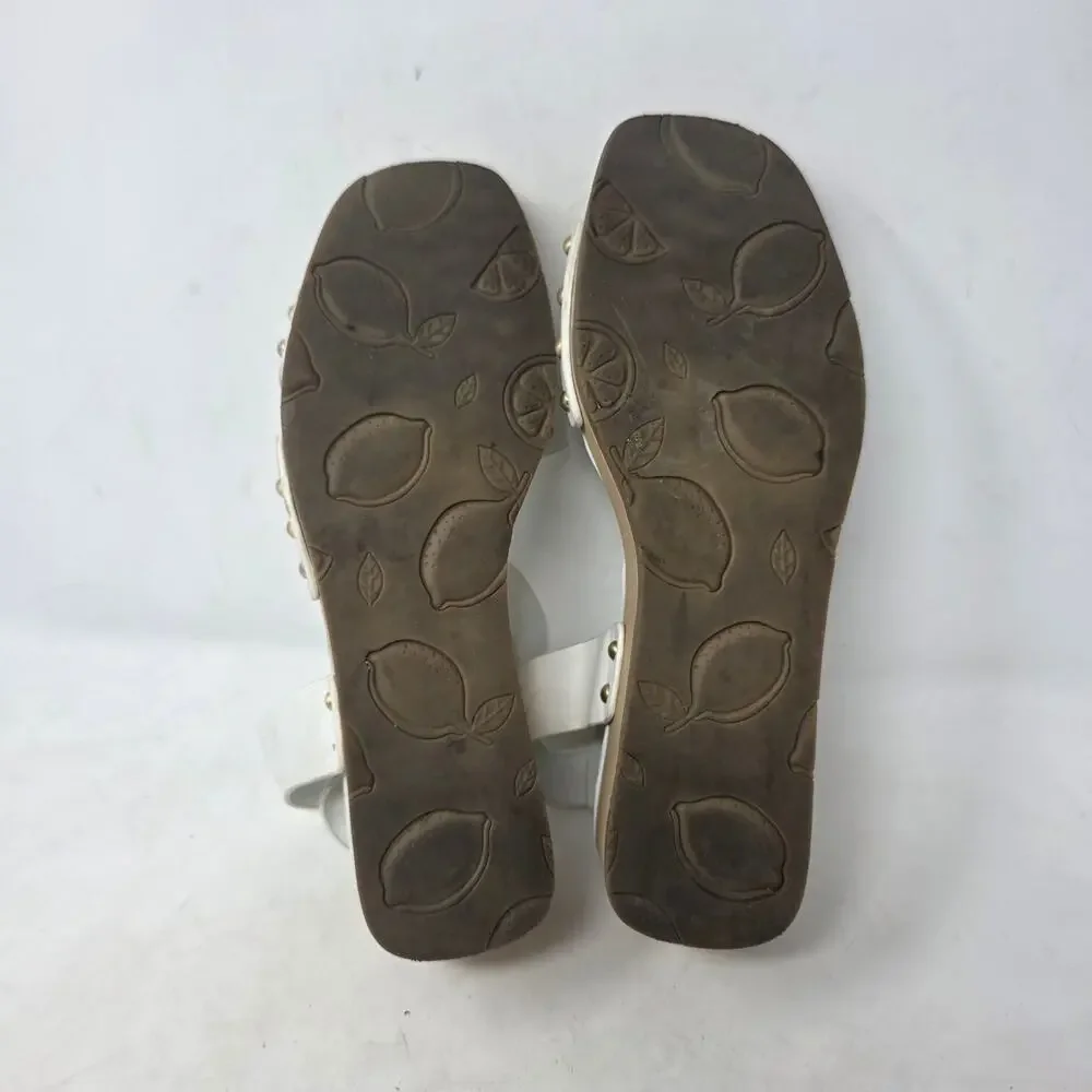 SARTO White Leather Wedge Sandals Ankle Strap Studded Women’s Size 9M